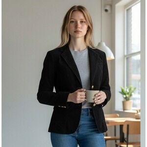 Banana Republic Blazer Women Size 0 Black‎ Corduroy Gold Button Academia Preppy